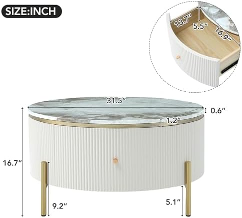 31.5" Coffee Table Living Room Beige CoffeeTable - Image 2