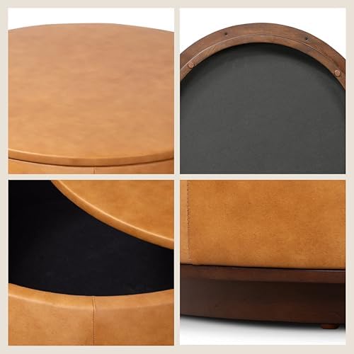 Poly & BARK Herve Storage Ottoman – Round Italian Full-Grain Leather Ottoman - Image 6