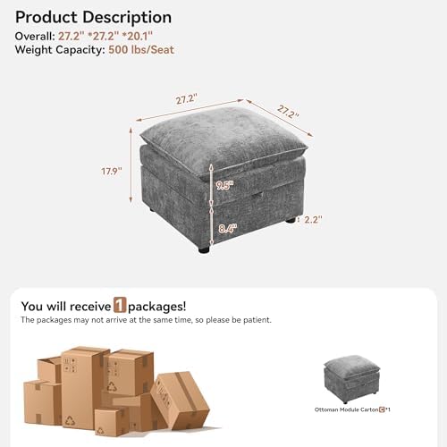 27" Large Square Ottoman with Storage, Modern Upholstered Footrest with - Image 2