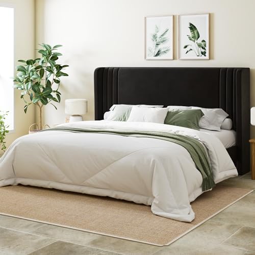 Allewie King Size Velvet Platform Bed Frame, Tall Wingback Headboard - Image 3