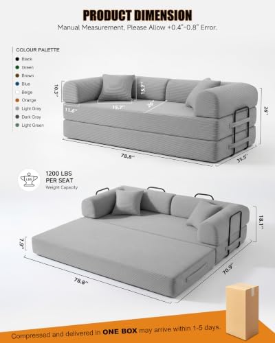 79" Convertible Futon Sofa Bed, 6-in-1 Boneless Couches - Image 2