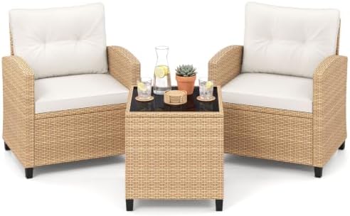 Tangkula 3 Pieces Patio Furniture Set, PE Rattan Wicker 3 Pcs Outdoor Sofa Set by TANGKULA