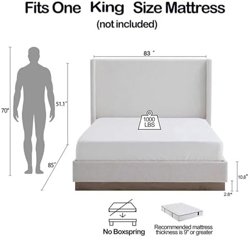 King Boucle Bed Frame with 51.1" Tall Headboard - Image 2