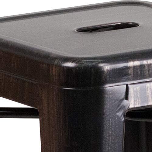 Flash Furniture Kai Commercial Grade 24" High Backless Black-Antique Gold Metal - Image 6