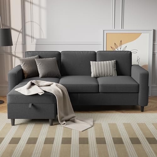 78" Dark Gray L Shaped Sectional Sofa Couch - Image 7