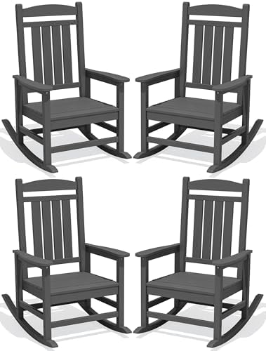 KINGYES Oversized Outdoor Rocking Chairs Set of 4, HDPE Porch Rockers by KINGYES