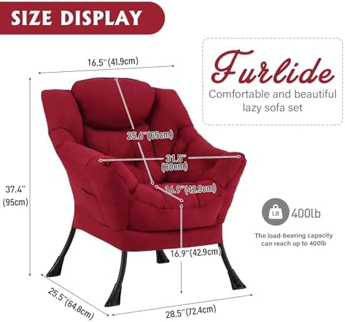 Furlide Lazy Chair with Ottoman, Soft Comfy Chair - Image 3