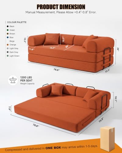79" Couch Bed, Convertible Futon Sofa, Boneless Couches - Image 2