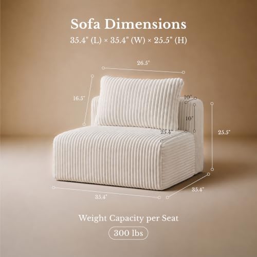 Maywish Single Modular Sofa, Corduroy Boneless Couch - Image 2