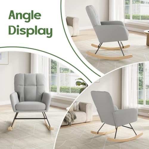 Nursery Rocking Chair, Upholstered Glider Rocker, Light Grey - Image 5