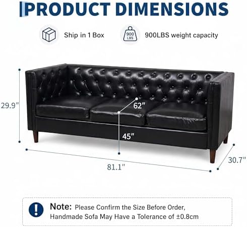 GarveeTech 81" PU Leather Sofa for Living Room, Modern 3-Seat Couch - Image 2