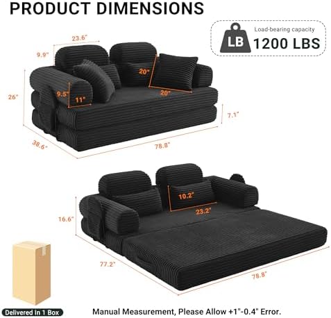 78.8" Futon Sofa Bed with High Back, Boneless Couches - Image 2