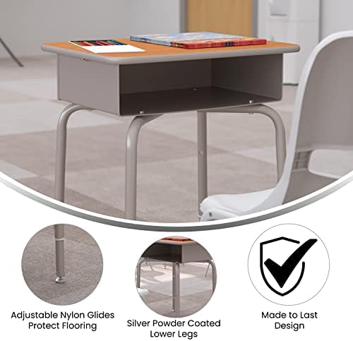 Flash Furniture Metal Student Desk, Walnut/Silver - Image 4