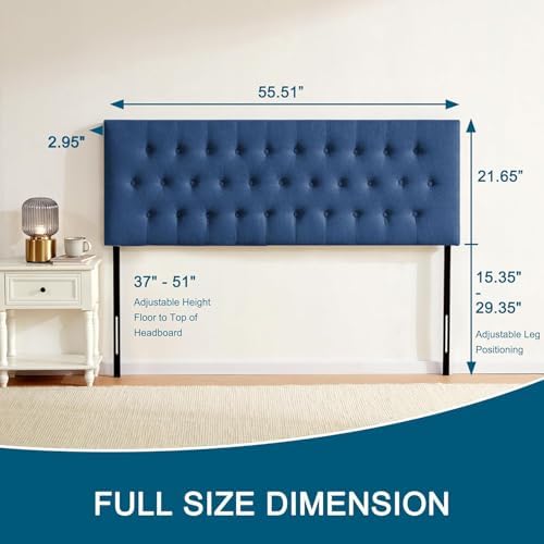 Tufted Upholstered Headboard Full Size, Adjustable Height 37- 51 in - Image 2