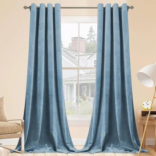 SMILETIME Sky Blue Velvet Curtains 52"x90" Grommet 2 Panels by SMILETIME