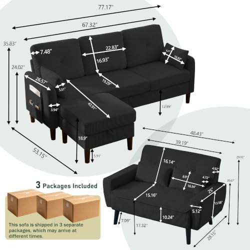 3 Piece Living Room Sofa Sets, 3-Seater + Loveseat + Ottoman - Image 2