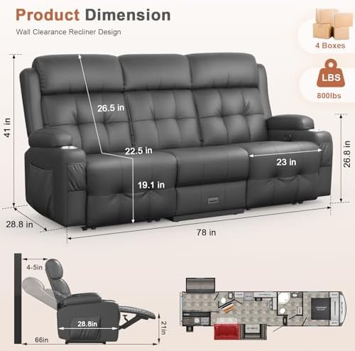 RV Loveseat Recliner Sofa, Wall Hugger Reclining RV Couch - Image 2