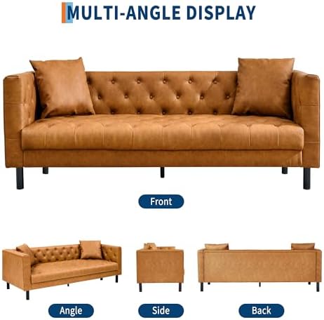 GarveeTech Modern Leather Sofa 81", Chesterfield Style 3 Seater Couch - Image 4