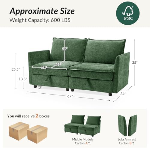 HULALA HOME Modern Chenille Loveseat Sofa - Image 2