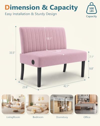 Pink Velvet Armless Loveseat - Image 2