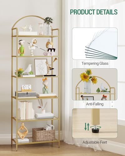 Hzuaneri Bookcase Bookshelf, Tempered Glass Bookshelves - Image 3