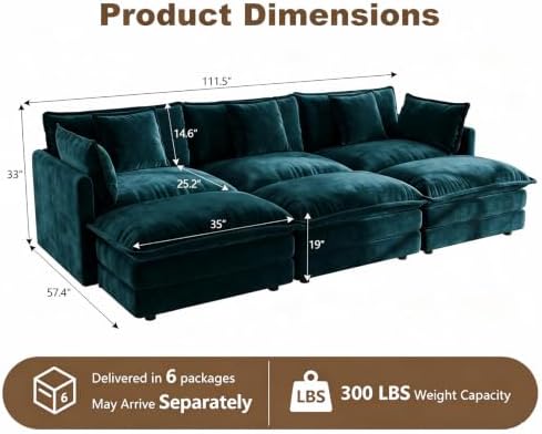 111.5" Modular Sectional Sofa, 6 Seater Cloud Couch - Image 2