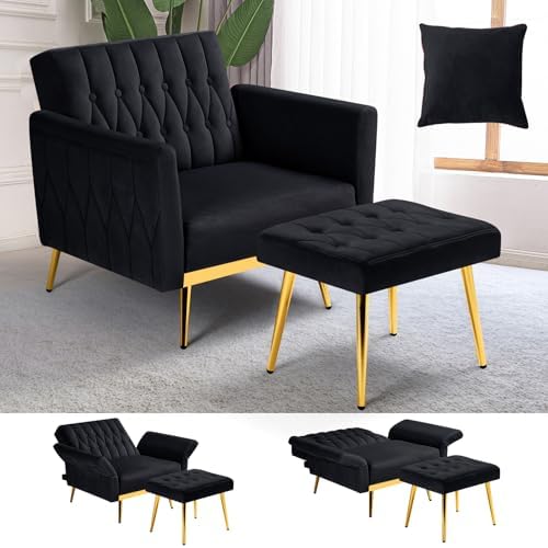 Velvet Accent Chair w/Ottoman & Adjustable Backrest by ACMEASE
