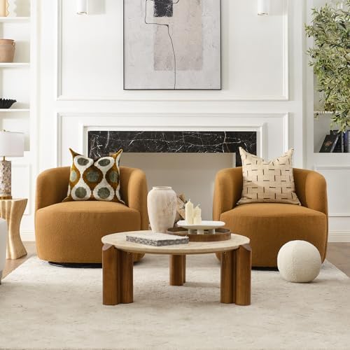 KINWELL 34" W Boucle Swivel Barrel Chairs - Image 4