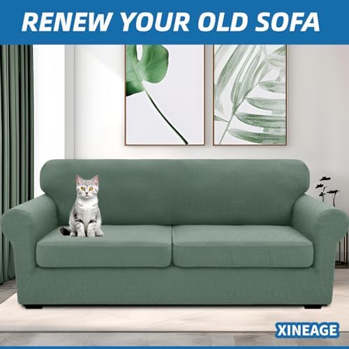 XINEAGE 3-Piece Stretch Sofa Cover, Washable Couch Covers - Image 4