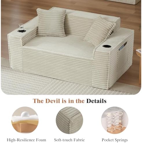 61" Boneless Sofa Couches with Cup Holder, 2 Seat Loveseat Sofas with Side - Image 5