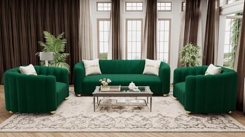 3-Piece Green Velvet Tufted Sofa Set by yunqishiHOME
