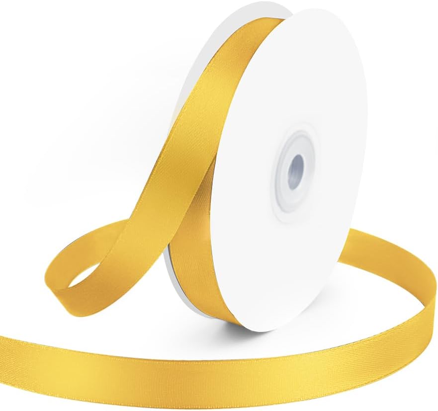 KMER LIFE 5/8" Wide x 50 Yards Yellow Single Faced Polyester Satin Ribbon, Yellow Satin Ribbon Perfect for Wedding Decor, Wreath, Crafts, Gift Wrapping & Other Projects (Yellow)
