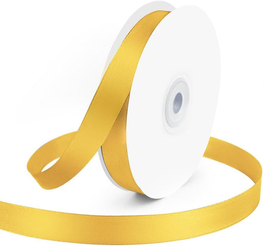 KMER LIFE 5/8" Wide x 50 Yards Yellow Single Faced Polyester Satin Ribbon, Yellow Satin Ribbon Perfect for Wedding Decor, Wreath, Crafts, Gift Wrapping & Other Projects (Yellow)