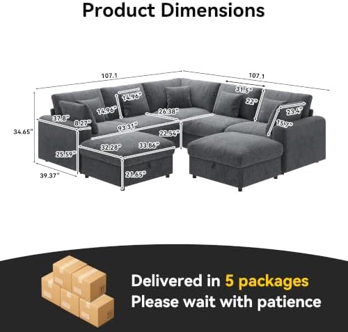 WorthFurni 107” Cloud Sectional Couches - Image 2