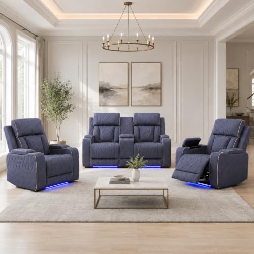 Leather Power Recliner Sofa Set by Unknown