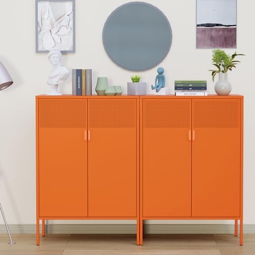 Ustamio Orange 3 Tier Metal Storage Cabinet - Image 5