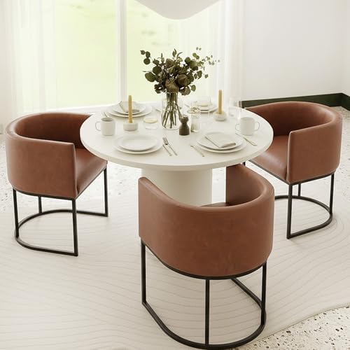 HNY Mid Century Modern Upholstered Barrel Dining Chairs by HNY