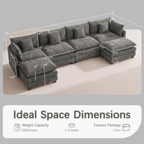 Modular Sectional Sofa 133" Oversized Cloud Couch - Image 2