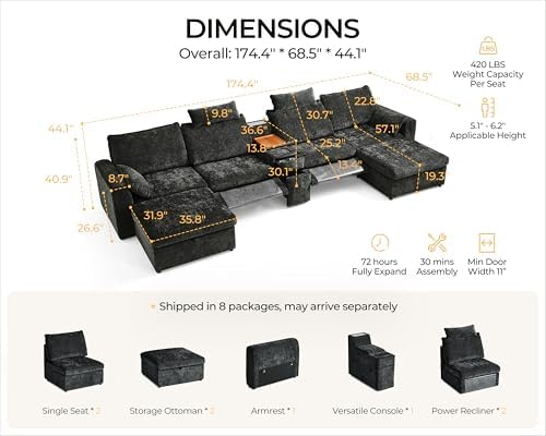 175" Modular Reclining Sofa 6 Seater U-Shaped Couch - Image 2