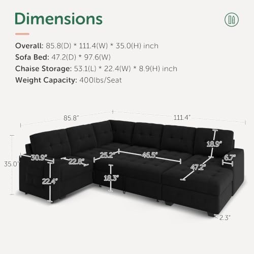 HONBAY 111.4'' Modular Sectional Sleeper Sofa - Image 3