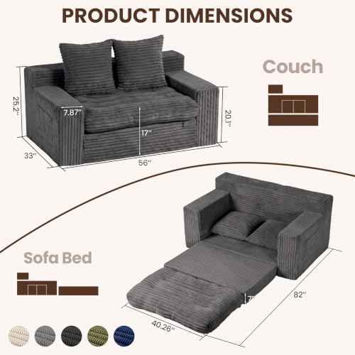 Boneless Couch, 4-in-1 Convertible Sofa Bed, Boneless Loveseat Sleeper - Image 3