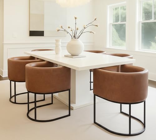 HNY Mid Century Modern Upholstered Barrel Dining Chairs - Image 5