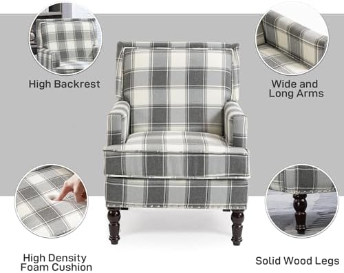 Accent Chair, Plaid Gingham Comfy Cozy Modern Accent Chairs - Image 4