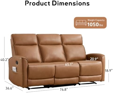 ANJ 77" Wide Manual 3-Setaer Nursery Recliner Sofa - Image 2