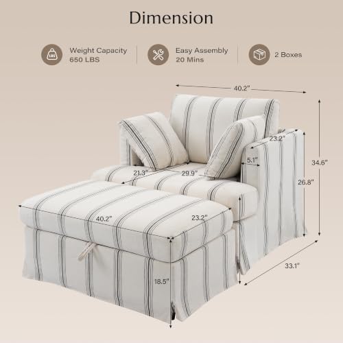 Coastal Accent Armchair with Storage Ottoman - Image 2