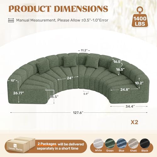 Luxanimarion Oversized Curved Cloud Couch, 8 Seater Modern Round Modular - Image 2