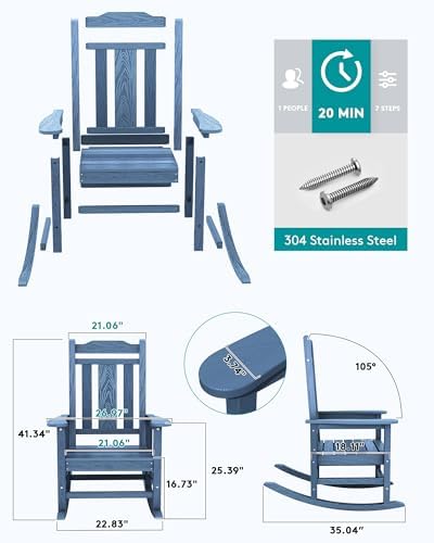 SERWALL Oversized Outdoor Rocking Chair, Patio Rocking Chair, Unique Blue - Image 5