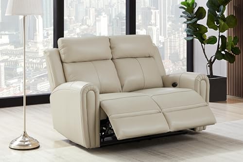 THSUPER Beige Genuine Leather Power Recliner Sofa Loveseat by ComfortLivingSofas