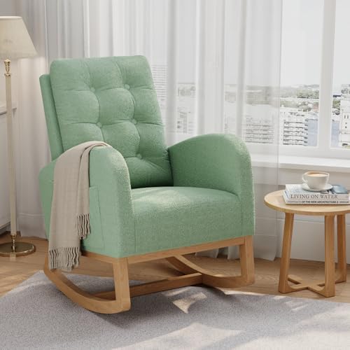 GarveeHome Nursery Rocking Chair, Teddy Fleece Upholstery, Sturdy Wooden Legs & by GarveeHome