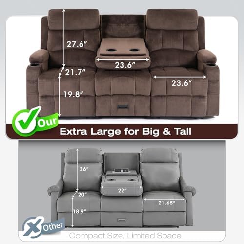 Loveseat Recliner Sofa, Flip-Down Middle Backrest Design, Oversized 3-Seater - Image 4